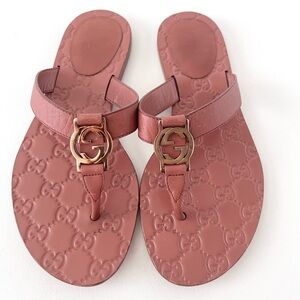 GUCCI | Pink Guccissima Leather Interlocking GG Thong Sandals Flats EU 36